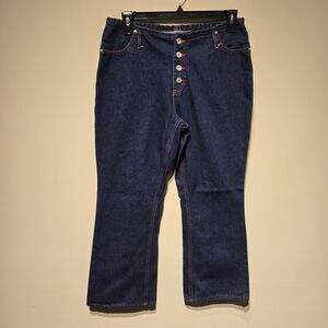 No Excuses Vintage Size 13/14 Juniors Jeans Dark Wash Red Stitch Exposed Button